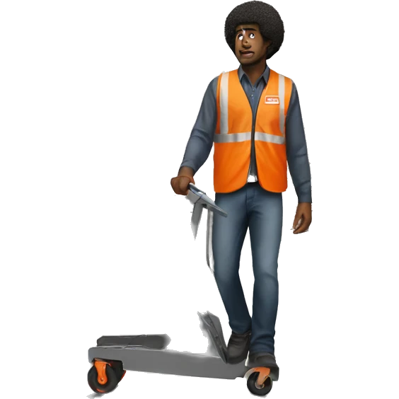 sad Black Male with Small Afro from Home Depot wearing orange pro loader vest pushing orange home depot carts emoji