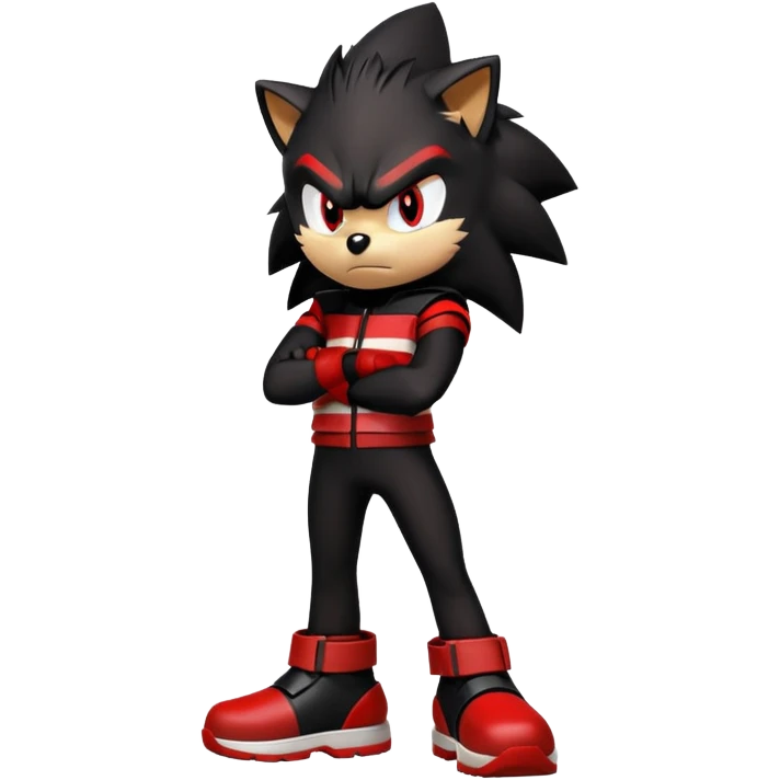 Angry Shadow the Hedgehog with black fur, red stripes, hover shoes, and arms crossed emoji