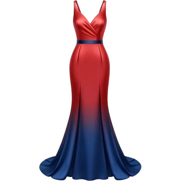 realistic isolated long slim pastel red formal party satin dress with gradient shiny sparkling dark blue emoji