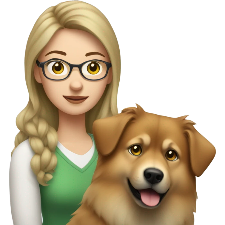 Brown light hair woman aux Green eyes with glasses Green eyes and White eurasier dog  emoji