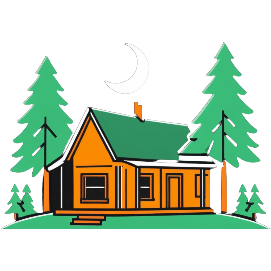 Bon Iver logo with forest and cabin aesthetic emoji