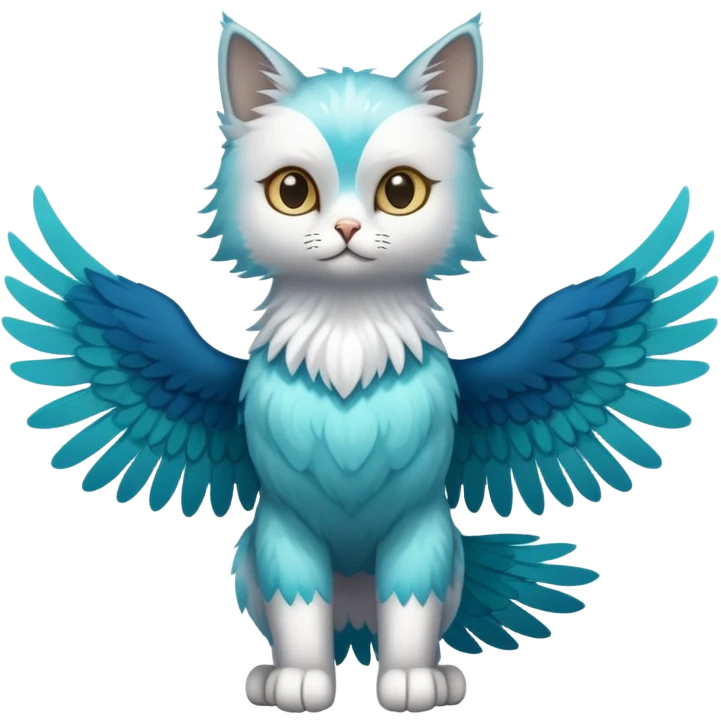 ￼A standing, slender cat with light blue and teal fur, and eagle wings emoji