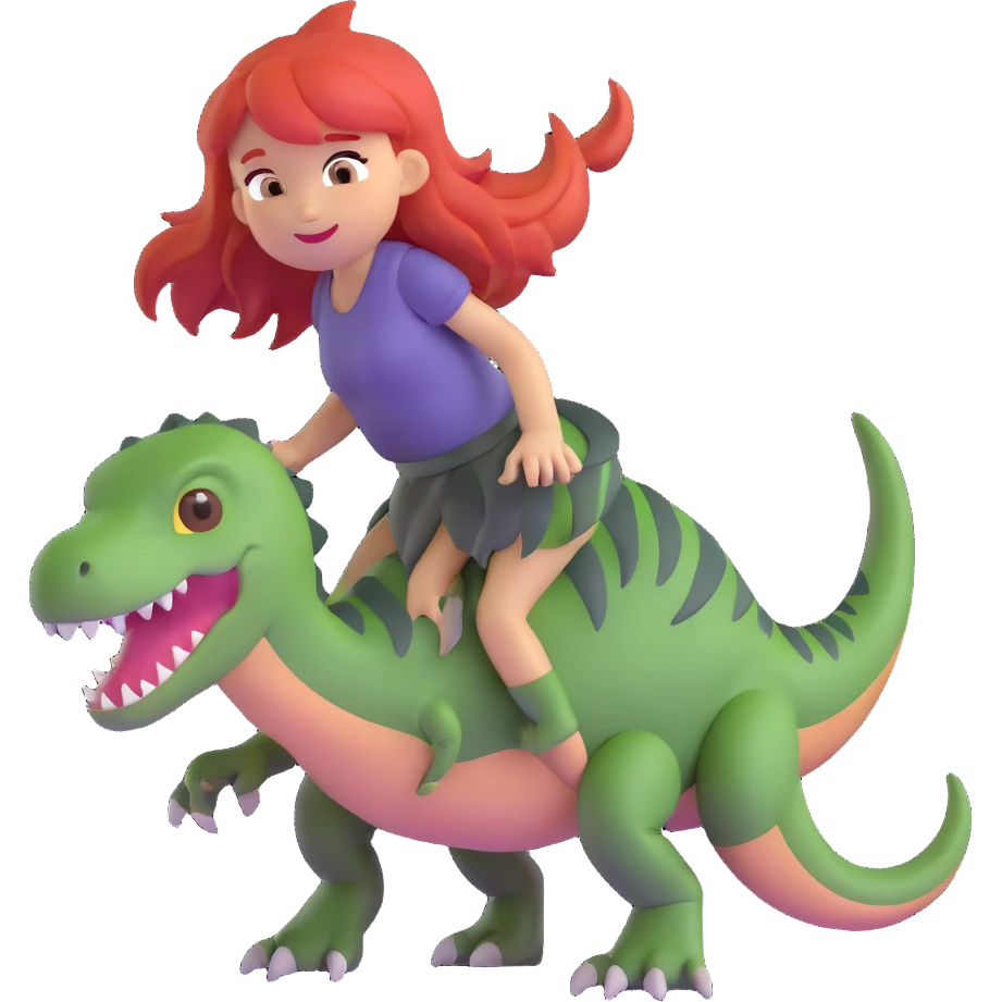 red-haired girl with a dinosaur tail and paws emoji