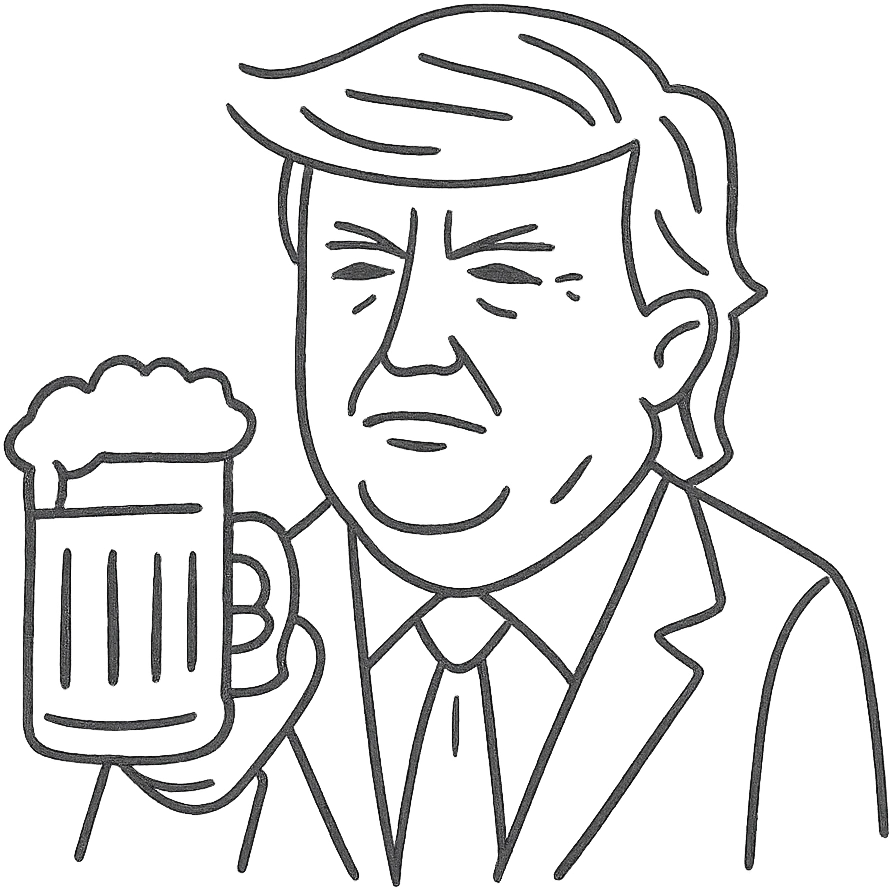 Donald Trump holding a beer, hand-drawn outlined icon emoji