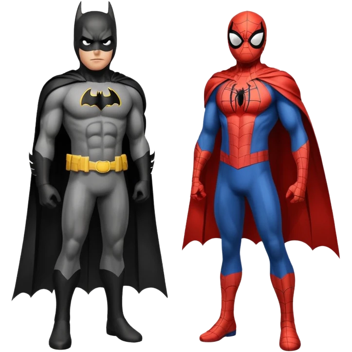 fusion of Batman and Spiderman, superhero mashup, standing together, both costumes combined, no text emoji