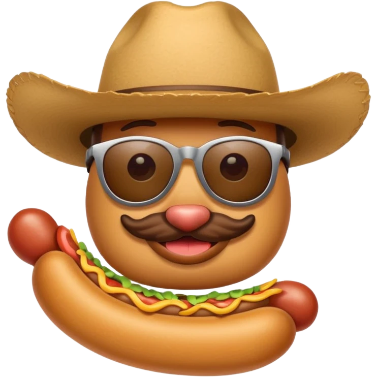 A hotdog with sunglasses and a cowboy hat emoji