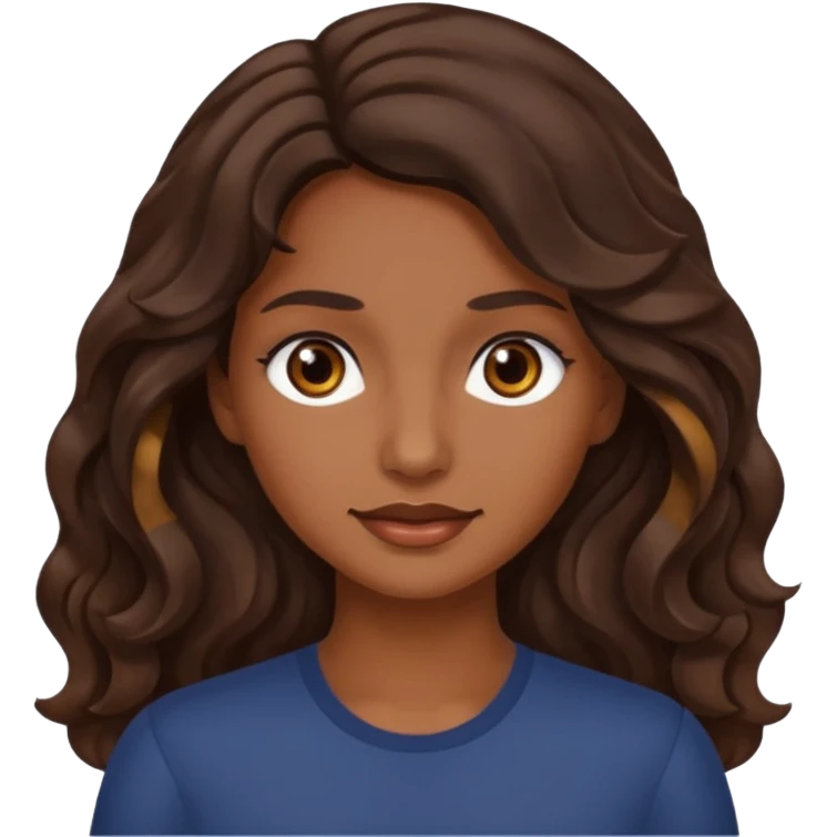 mujer trigueña oscura ,  pelo ondulado,  pelo largo  color marron oscuro, ojos marrones oscuro emoji