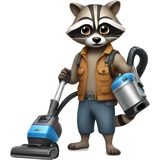 a raccoon with a vacuum cleaner in his hands emoji