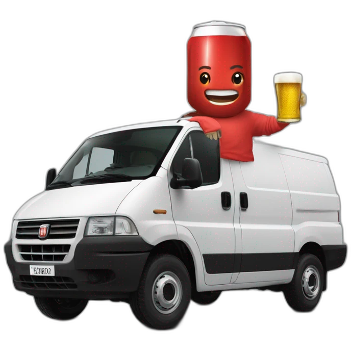 Fiat Ducato red bad guy drinking beer in t-shirt 52 emoji