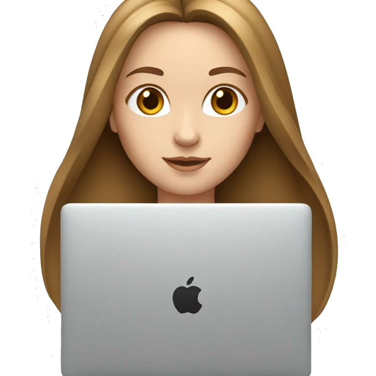 white girl with brown straight long hair and apple laptop emoji
