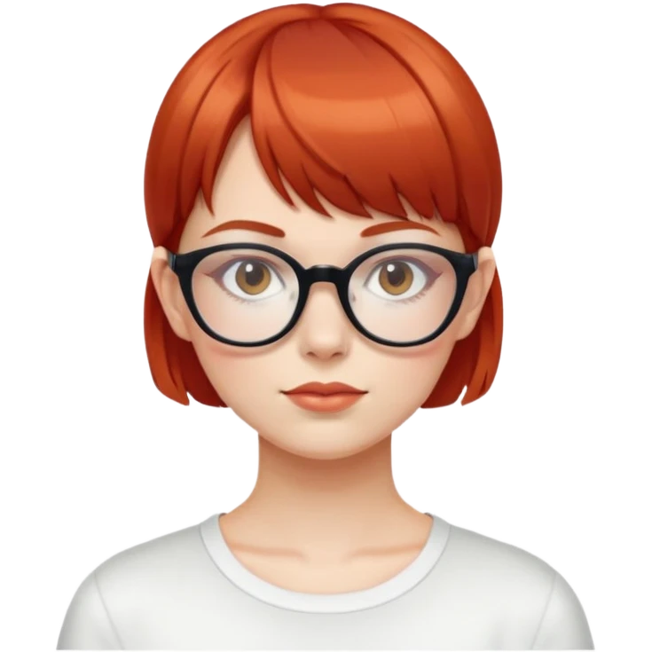 Niña de pelo rojo corto y capul con gafas de color blanca  emoji