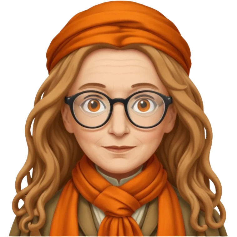 Professor Sybill Trelawney wearing glasses, orange scarf emoji