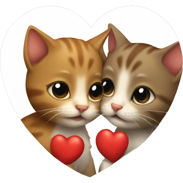 Two little brown kittens kissing and a small red heart near them  emoji