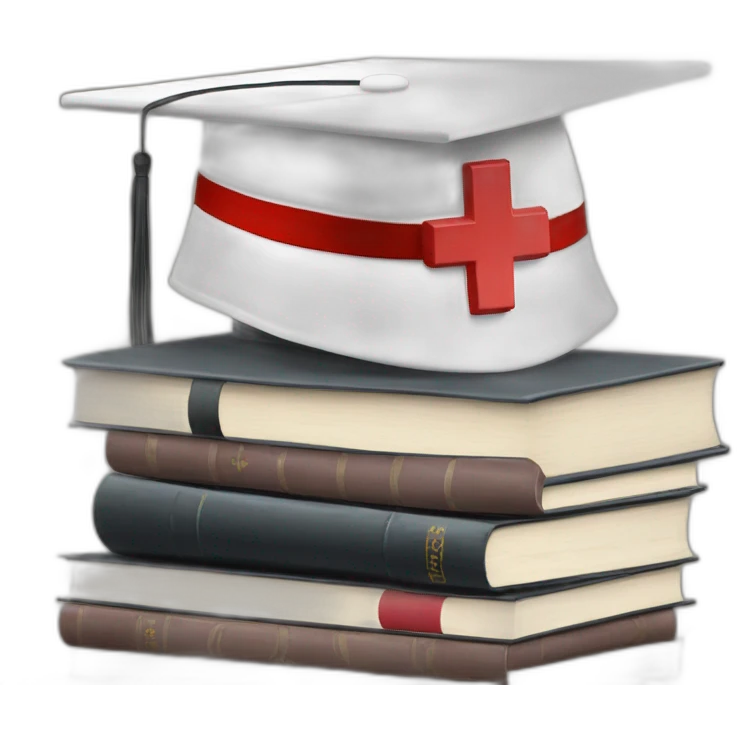 White Student cap with red medical cross On a stack of books emoji