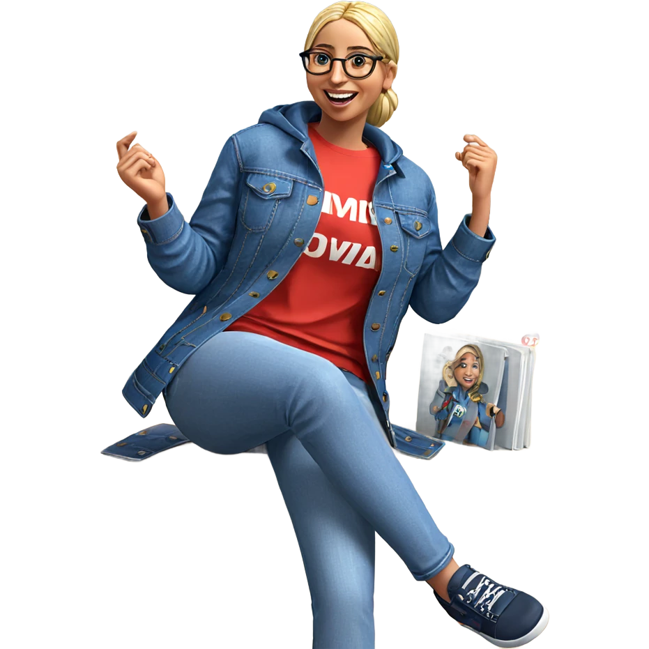 smiling girl in denim jacket emoji