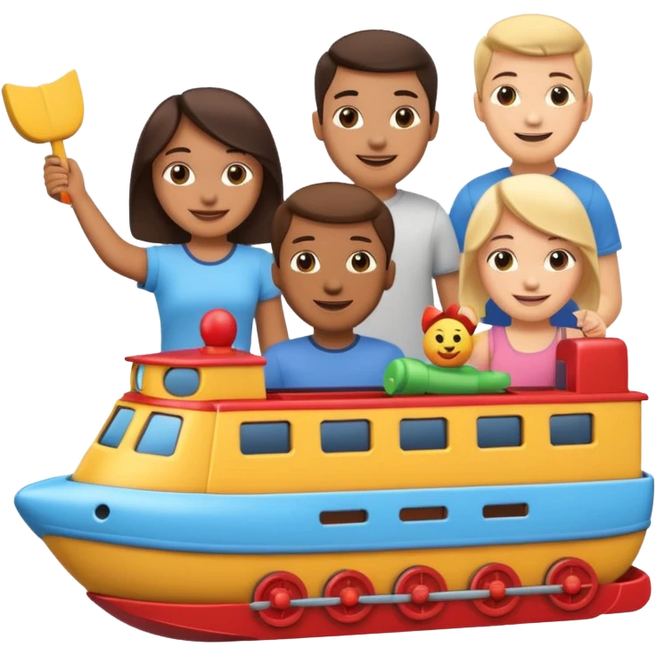 emoji with friends holding cool stufff like boats and trains emoji