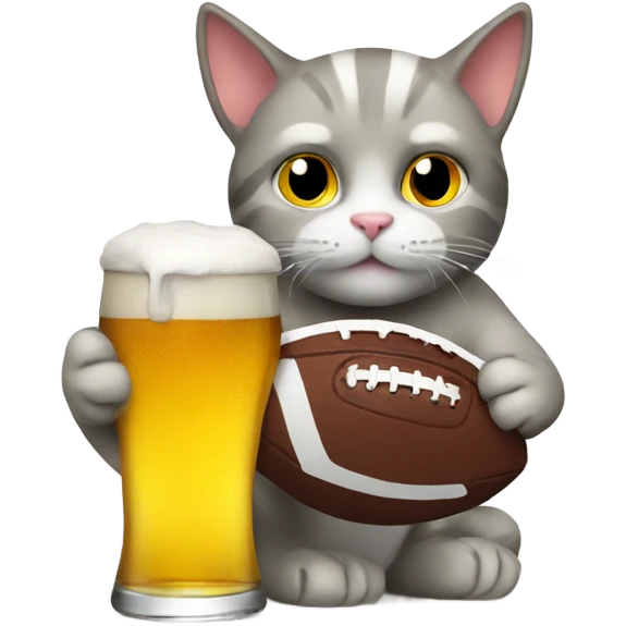 Cat drinking a beer with football emoji