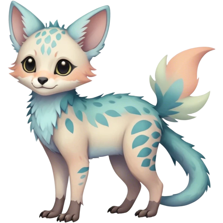 Feral Rare Fantasy cute pastel Vernid-Trico-species by LiLaiRa, markings, tufted ears, full body emoji