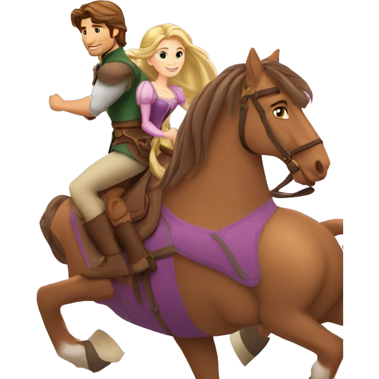 Rapunzel and Flynn Rider riding on a horse emoji