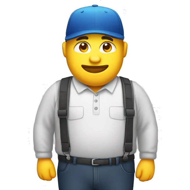 Homme corpulent avec une casquette emoji