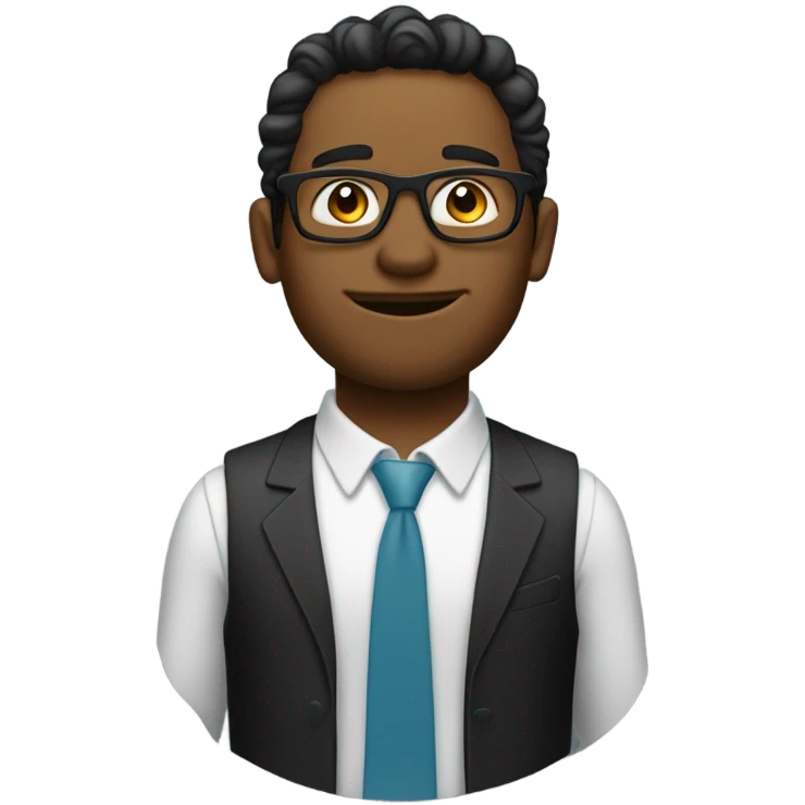 homem moreninho, óculos, cabelo baixo, terno preto. emoji