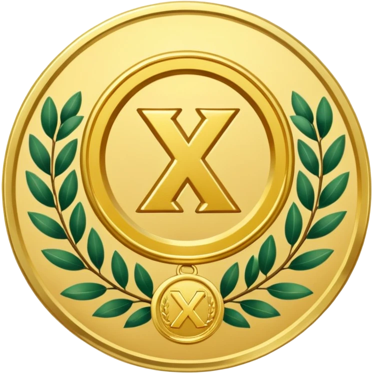 A golden medal with a glossy finish, featuring a central gold awareness ribbon symbol. The ribbon is surrounded by two laurel branches, one on each side, adding a touch of prestige. At the bottom, a small ornamental 'X' symbol completes the design emoji