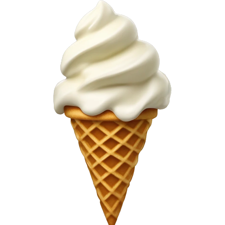 Vanilla Ice cream on a waffle cone dripping a little emoji