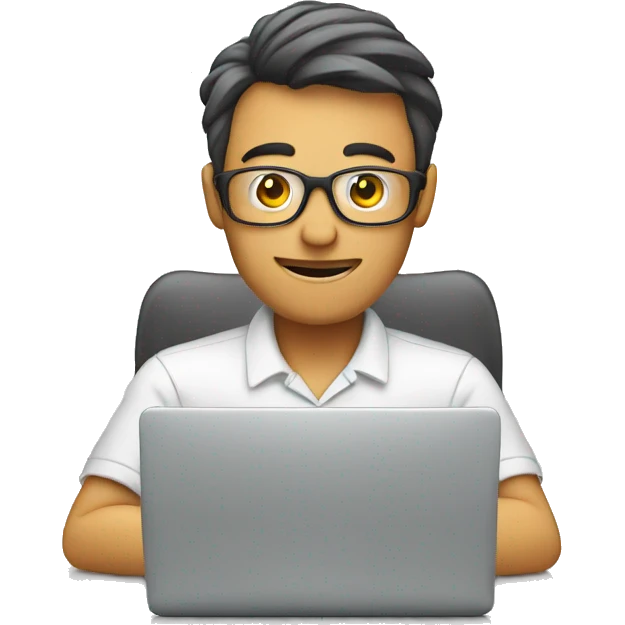 man behind a computer doing tests web emoji