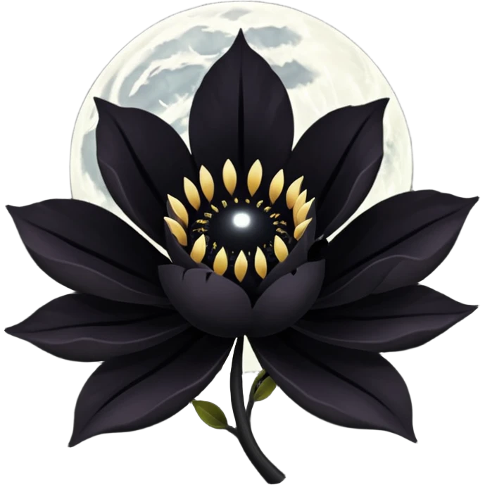black blossom with black moon emoji