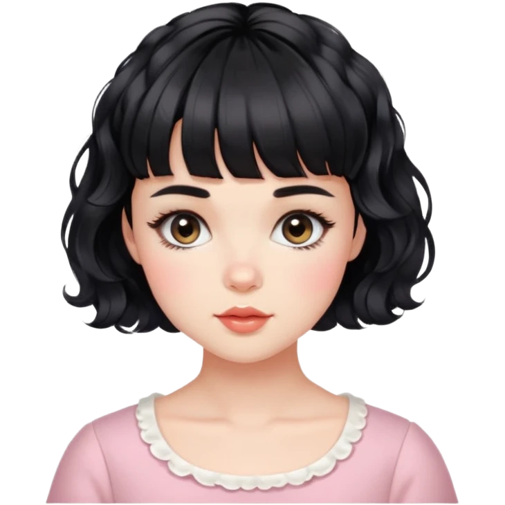 Gorgeous french woman short french haircut wavy hair baby bangs black hair Amelie Beautiful Blushing Petite Girl with beautiful hair aesthetic emoji