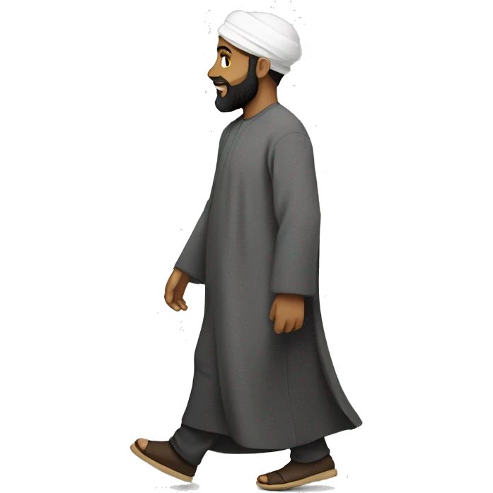 sideview of a bearded muslim man in a thobe walking. emoji