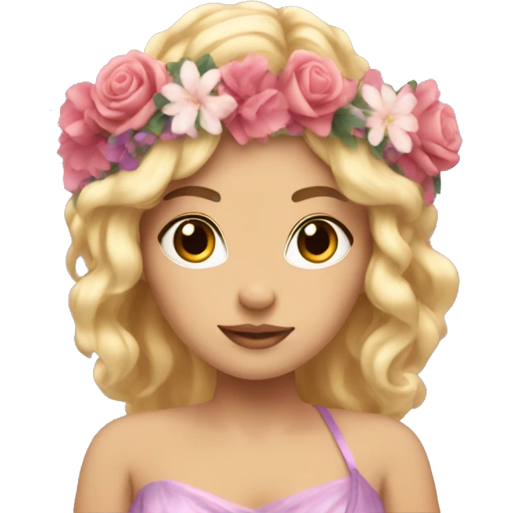 Aphrodite with blonde hair and wearing a flower crown emoji