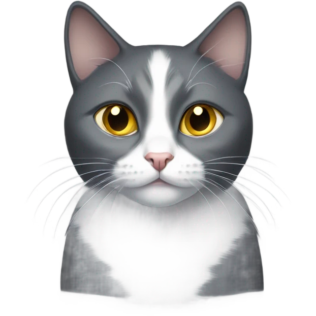 Gray and white cat with gold eyes with black cat with gold eyes emoji