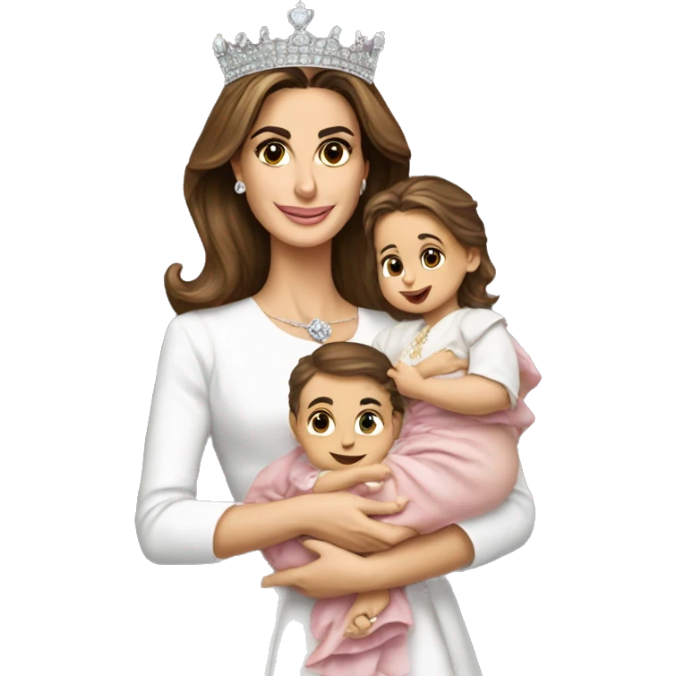 Queen rania of Jordan holding a baby girl and wearing diamond crown  emoji