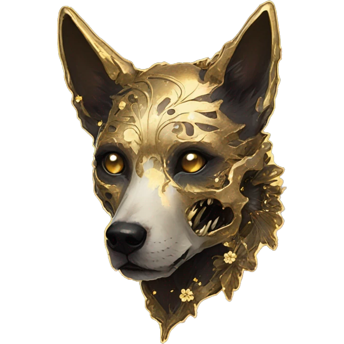 iridescent kintsugi fluffy zombie black brown gold dog fox head zombie skeleton gold mechanical nebula galaxy stars colorful flowers fairy lights vintage zombie emoji