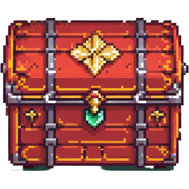 A red RPG treasure chest with gold details, pixelated 16-bit style emoji