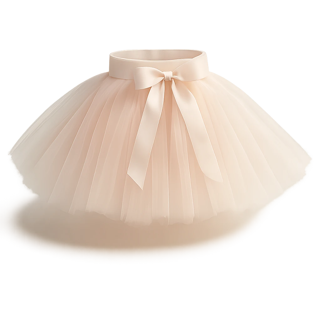 a pale pink tutu, with a satin ribbon, delicate fabric, soft lighting, minimalistic background emoji