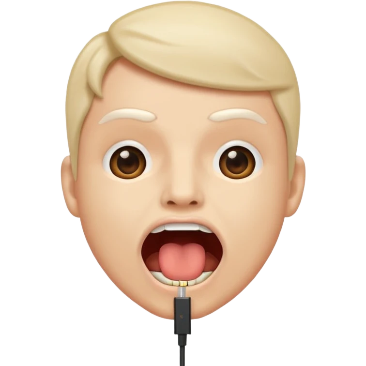 Mouth open wide with audio cable stuffed inside. emoji
