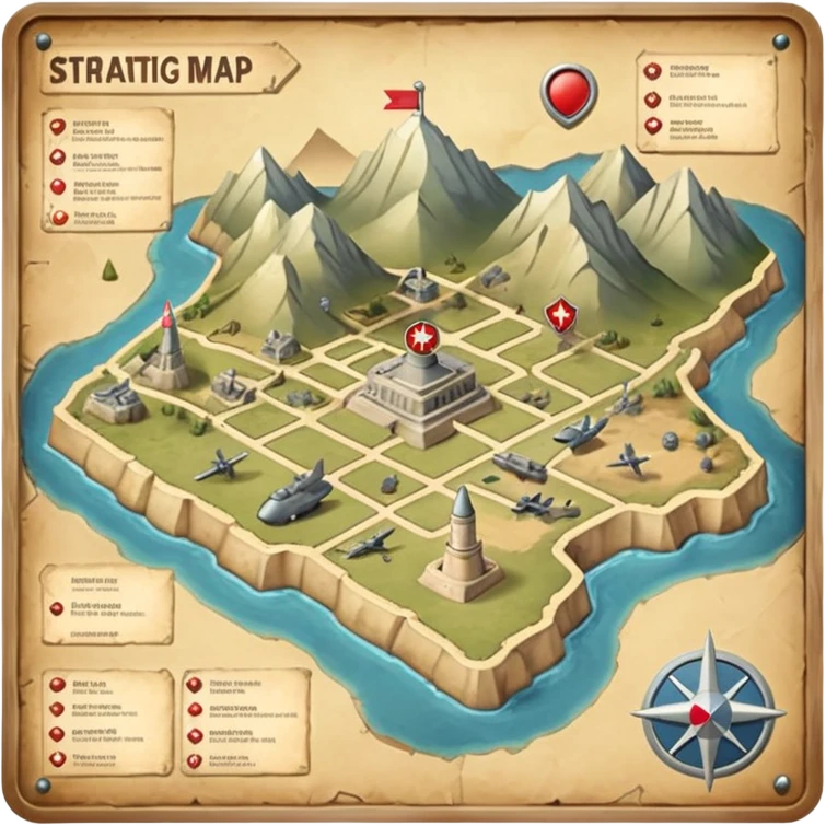 strategic military map with military objects emoji