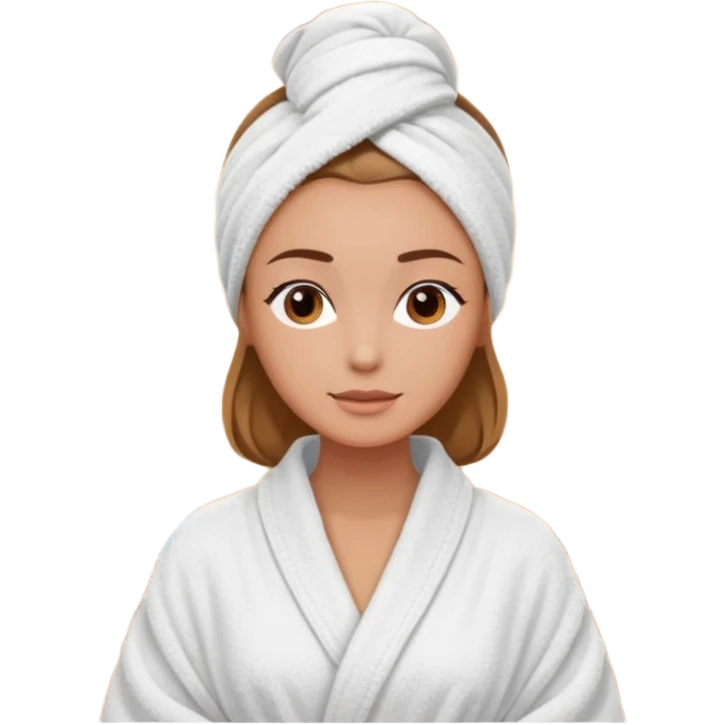 rosto de uma mulher com uma faixa de toalha no cabelo de cor todo castanho como se estivesse no spa, sem o pescoço emoji