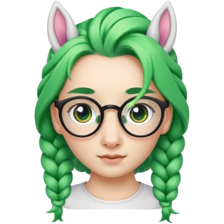 braided unicorn face wiith big visible braids looking into the camera spectacled green hair and no ears emoji