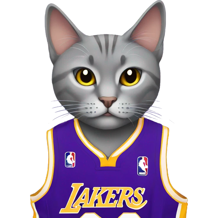 Grey Cat wearing lakers jersey doing a side eye emoji