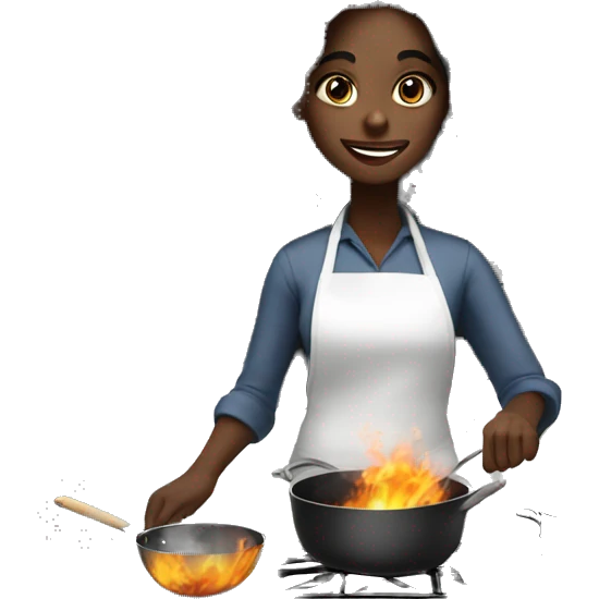 a black girl with long hair cooking with a lot of smoke coming out  emoji