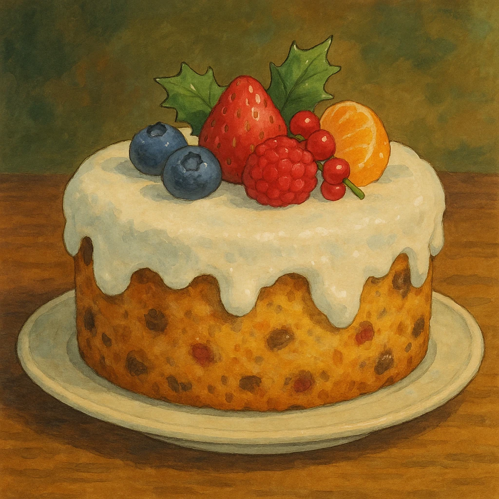 frosted fruit cake emoji