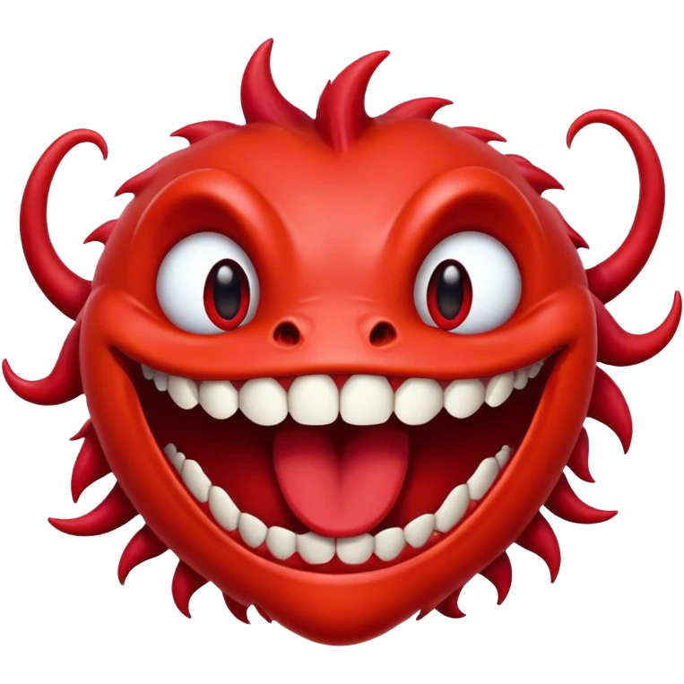 Creature comes out of the eye of a another creature who has red skin and a wide smile with long teeth emoji
