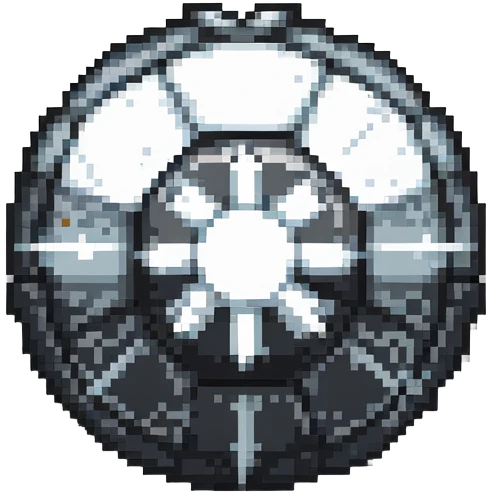 Black digital bomb with shuriken or ninja star fuse at the top, round black bomb body with silver/gray accents, pixel art style emoji