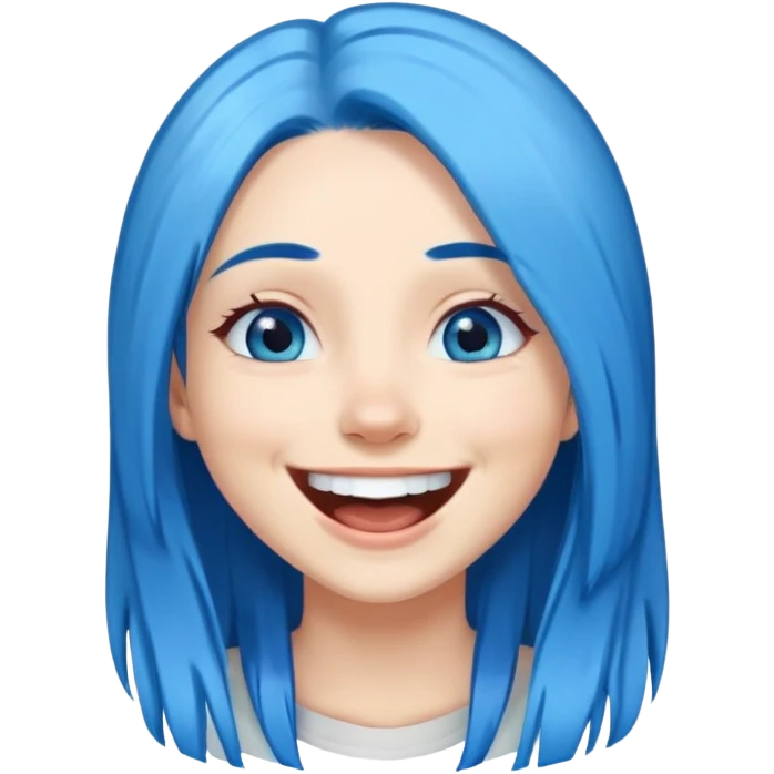 Blue haired blue eyes female really long straight hair laughing emoji