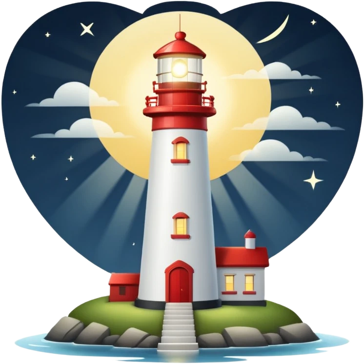 lighthouse emoji at night with light beam, apple style emoji