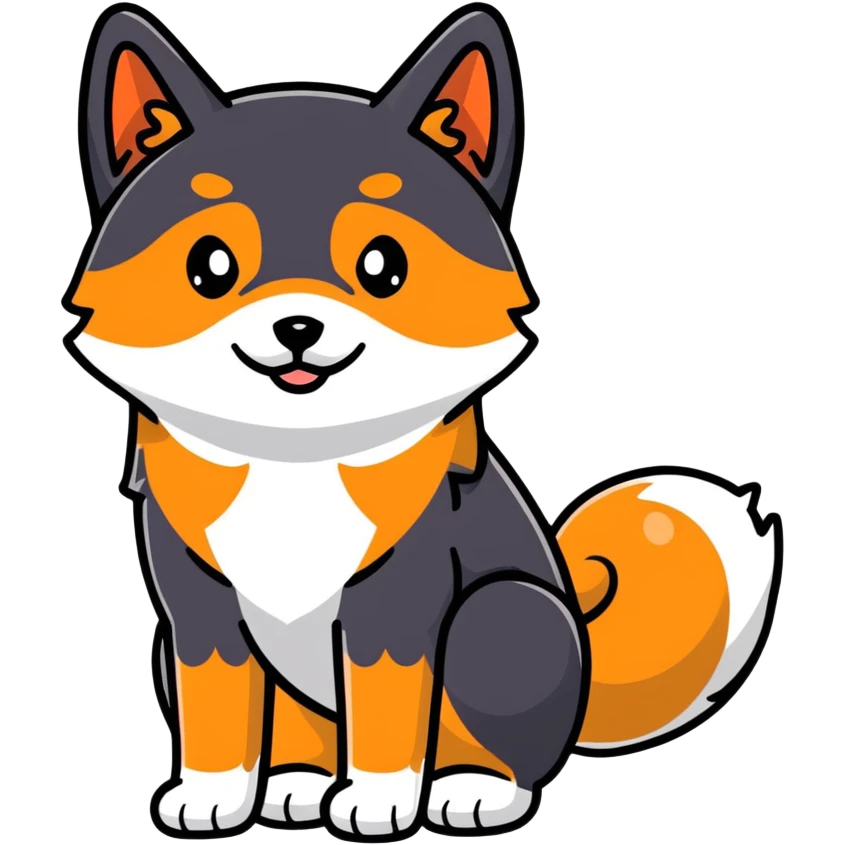 black Shiba Inu dog with fox-like appearance and curled tail emoji