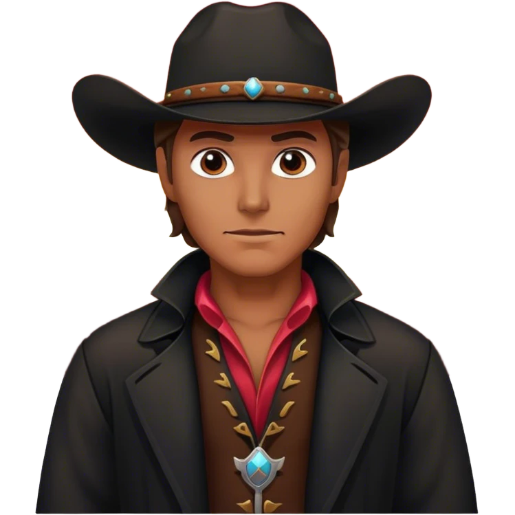 A lone cowboy in a black duster, standing under a crimson sunset emoji